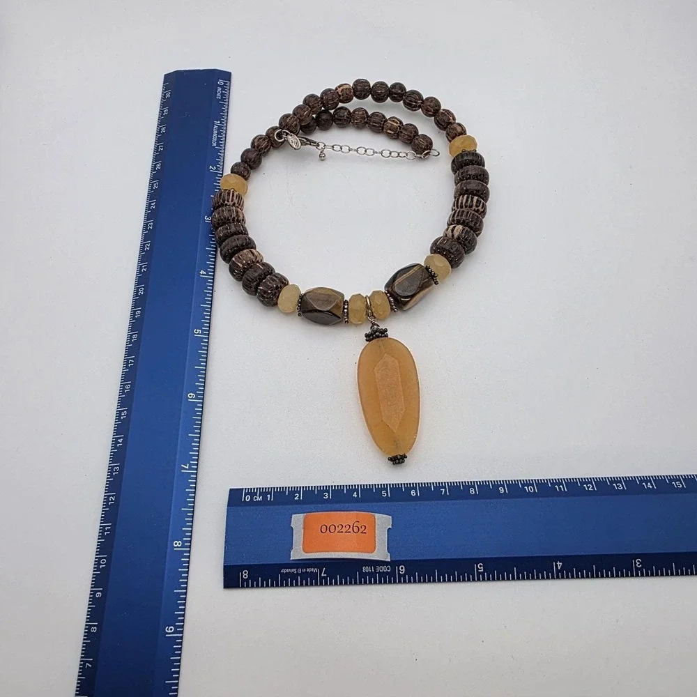 Vtg SILPADA Necklace Honey Jade, Tiger's Eye, 925 Sterling Silver, Wood Bead 16" - Picture 8 of 8